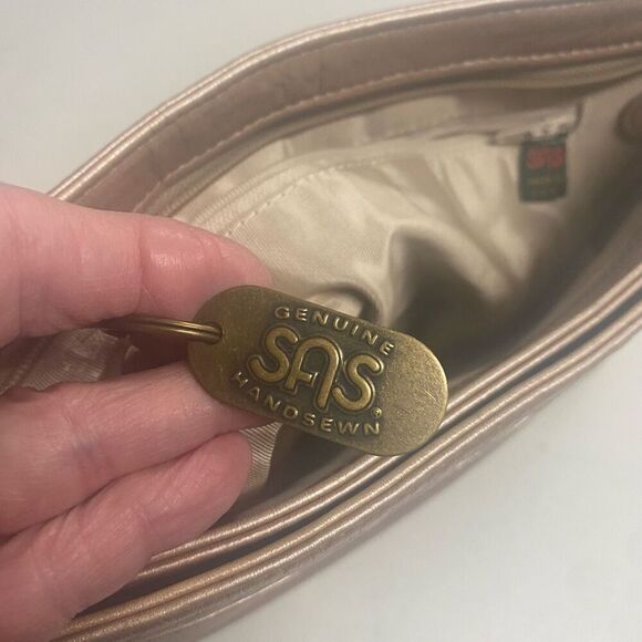 SAS Pebbled Metallic Tan Crossbody Shoulder Bag 10X3X7 Made in USA - Picture 11 of 15